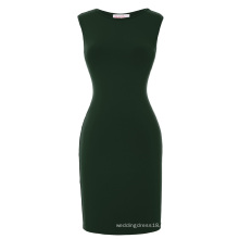 BP Stock Women's Slim Fit Sleeveless High Stretchy Hips-Wrapped Dark Green Short Pencil Dress BP000153-4